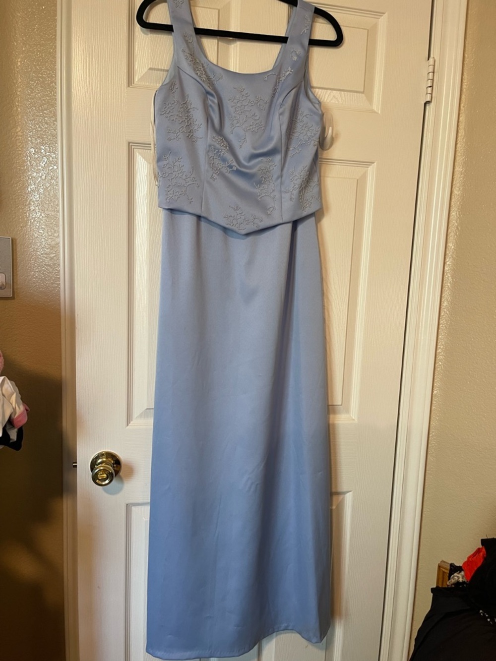 Sleeveless Light Blue Embroidered Prom Gown